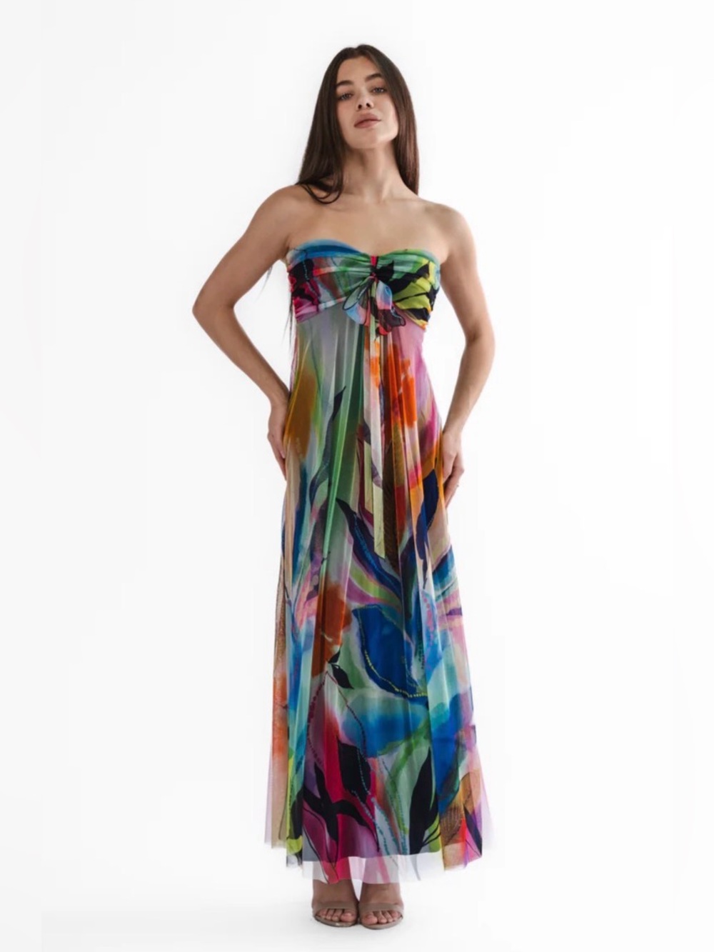Eliana Kattan Morgan Maxi Cover up Dress Mesh Print USA $245 XS